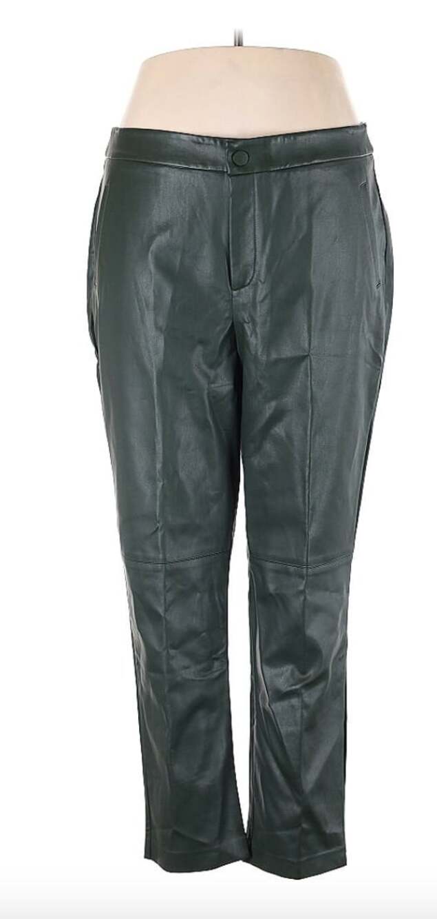 Eloquii Green Faux Leather Pants Plus Size 14 High Waist Straight NWT Holiday
